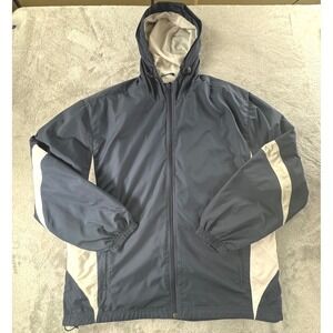 Eastbay Windbreaker Jacket Mens L Blue Hooded Full Zip Y2K Athletic Shell Coat